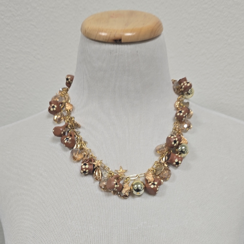 Chic Gold and Brown Beaded Necklace